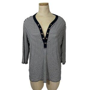 Lauren Ralph Lauren shirt women's 1X black white striped half sleeve cotton